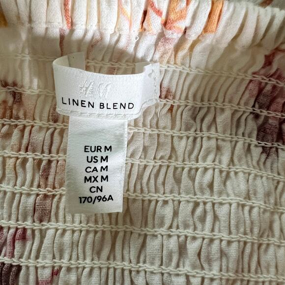 H&M Linen Blend Floral Off the Shoulder A-Line Midi Dress Women's Size M Cream - Picture 4 of 6